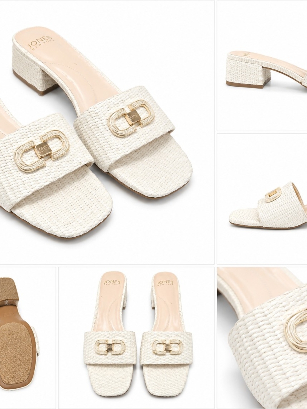 Jones New York Cream Woven Slide Mules with Gold Hardware